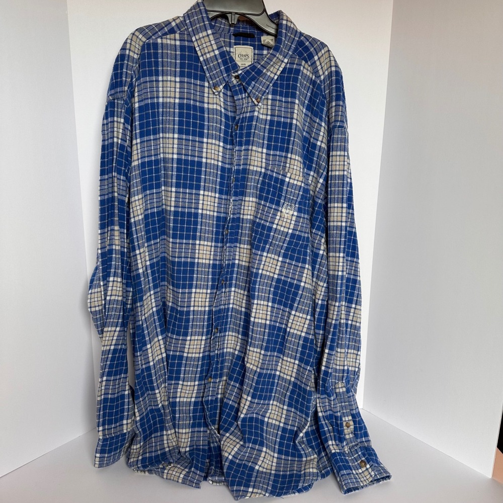 Chaps 3XLT Blue Plaid Flannel Button Down Long Sleeve Shirt Menswear‎